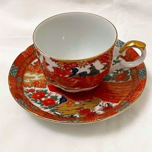 Vintage Arita Fine China Imari Peacock Made in Japan Teacup and Saucer Set
